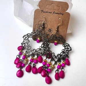 Boho Pink Chandelier Fashion Earrings